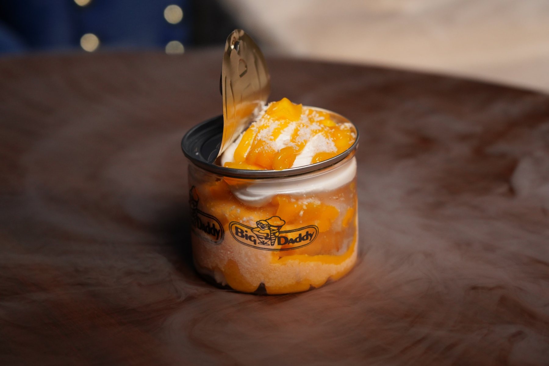 Big Daddy mango ice cream jar with the Big Daddy logo on the front